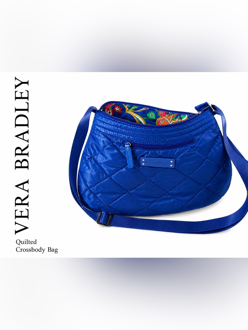 Vera Bradley Cobalt Blue Quilted Crossbody with Floral Lining E